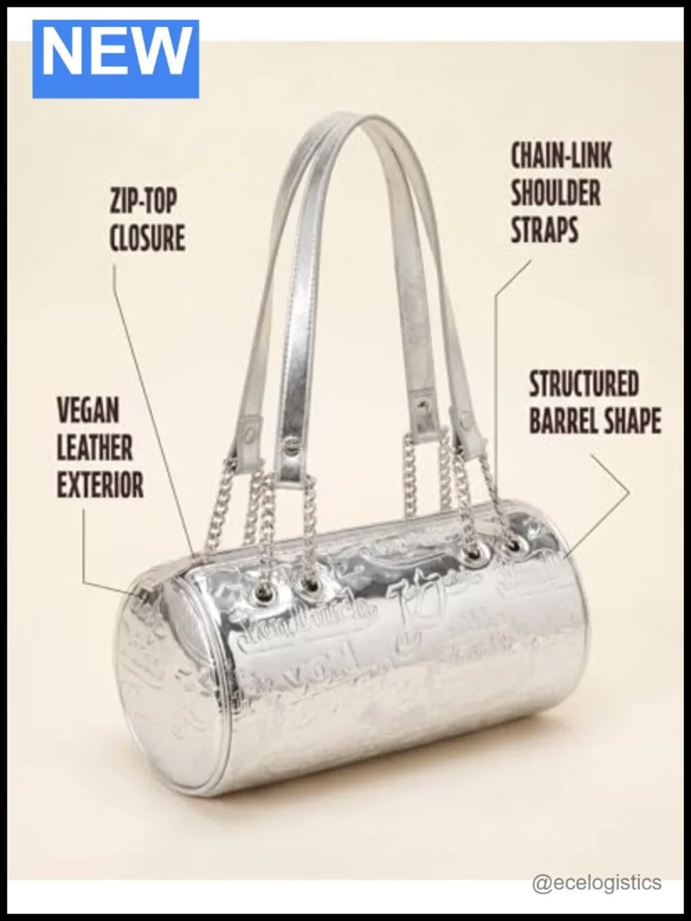 Von Dutch Style Vegan Leather Barrel Shoulder Bag - Faux Leather Structured